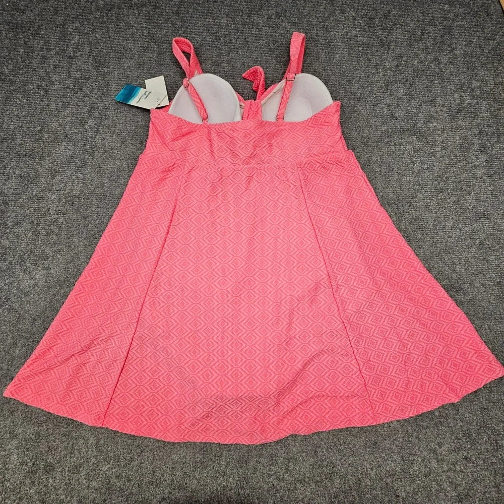 Swim Solutions Swim Dress Womens 18 Guava Pink Bow Front Tummy Control New - Picture 2 of 10